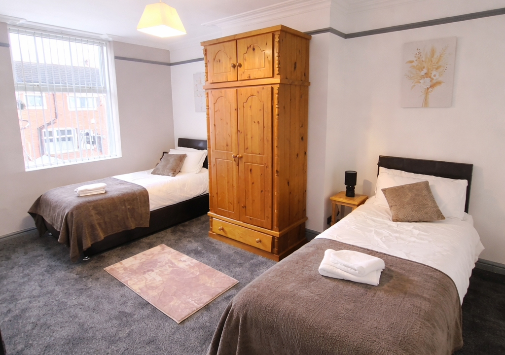 Bright and serene twin bedroom