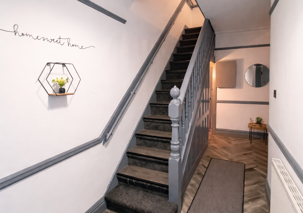 Modern hallway with warm accents copy